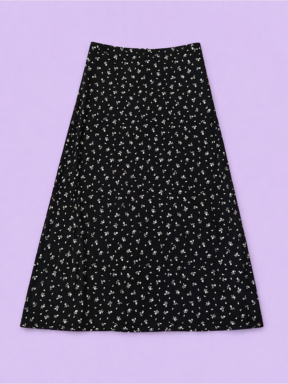 Brandy Melville Black A-Line Skirt with White Floral Print